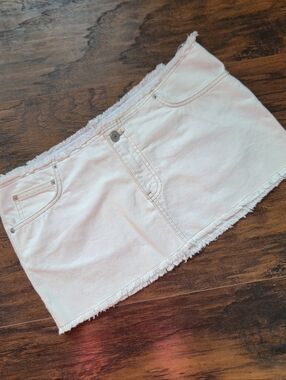 NWT vintage y2k white denim frayed mini skirt low rise pull and bear jean club